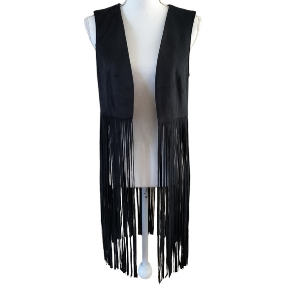 Express Size Medium Black Fringe Vest Festival Boho Western - Picture 1 of 4